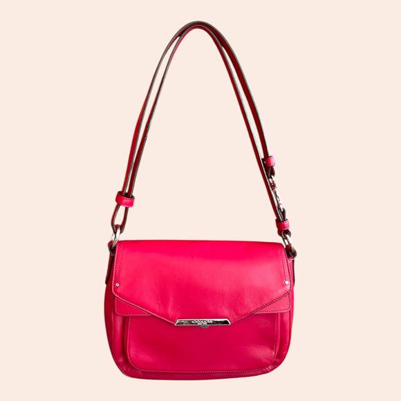 COACH F31844 Taylor Leather Berry Pink Mini Flap Shoulder Bag Purse - Picture 1 of 16